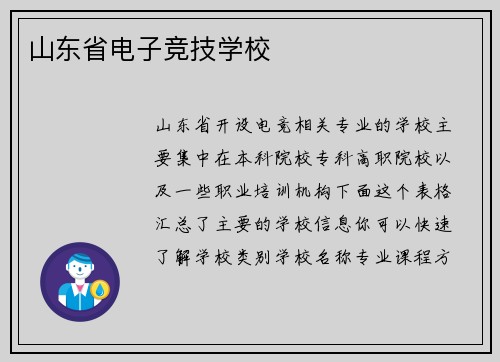 山东省电子竞技学校